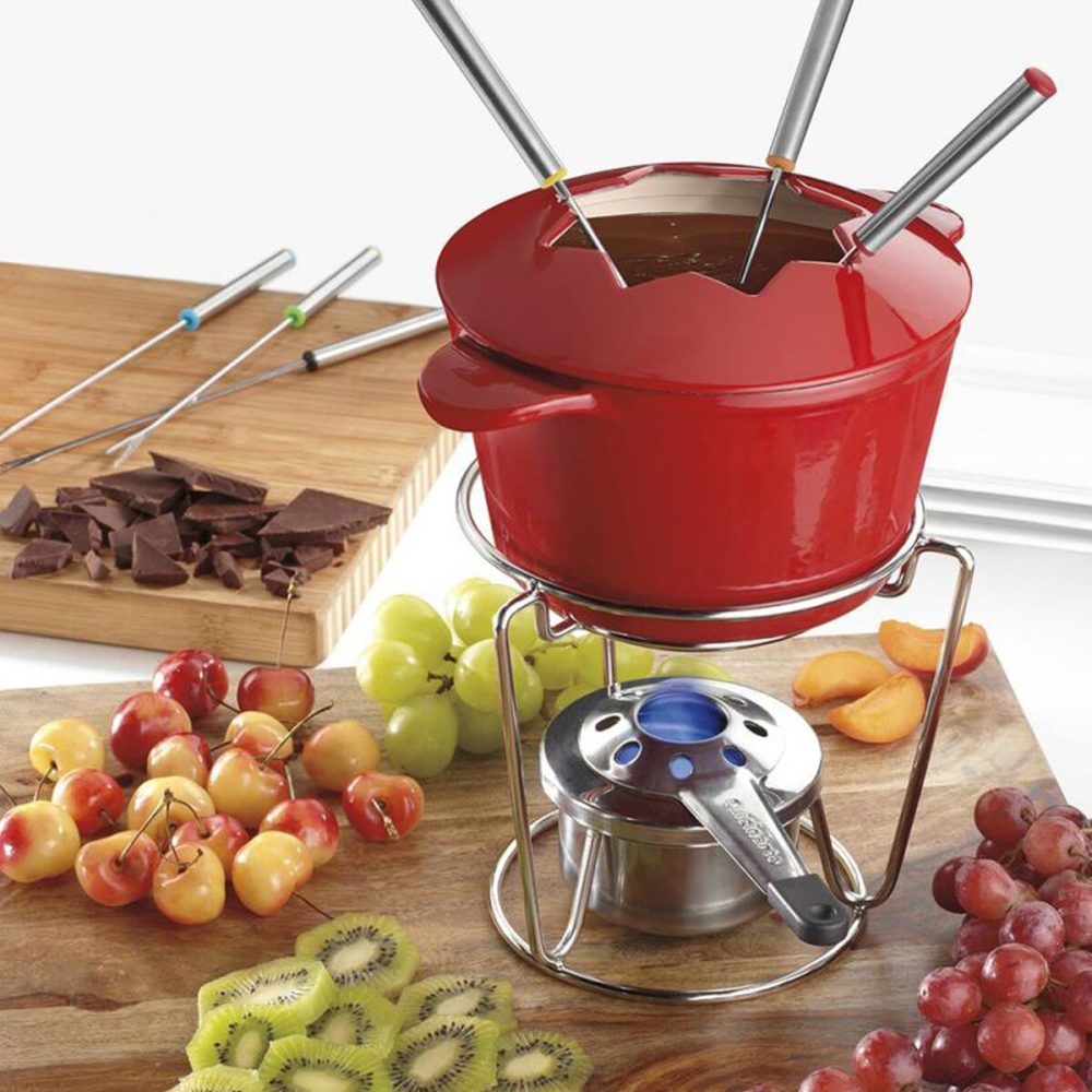 Chef’s Classic Enameled Cast Iron Cookware 13 Piece Cast Iron Fondue Set - Image 3