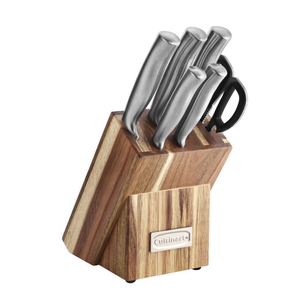 7pc Stainless Steel Prep Set in Acacia Wood Block