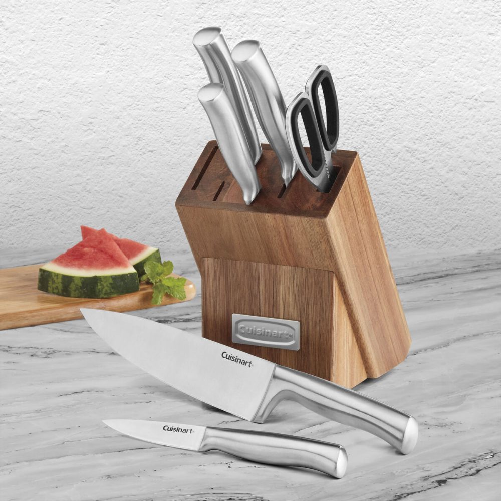 7pc Stainless Steel Prep Set in Acacia Wood Block - Image 3
