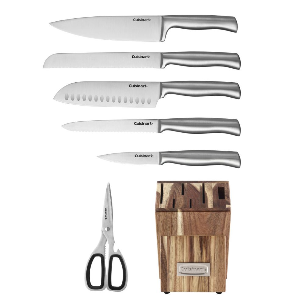7pc Stainless Steel Prep Set in Acacia Wood Block - Image 4