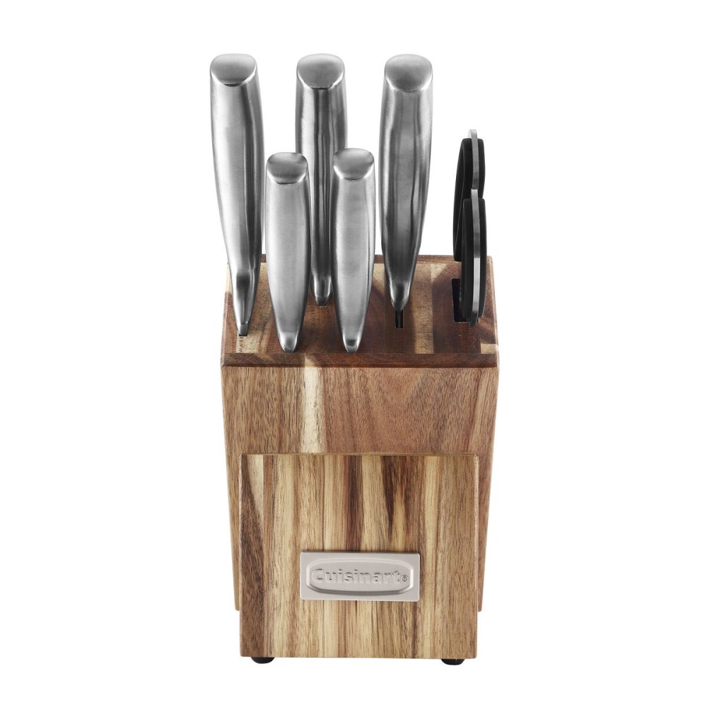 7pc Stainless Steel Prep Set in Acacia Wood Block - Image 2