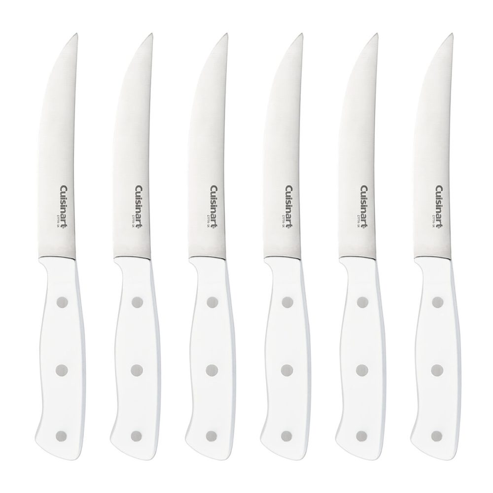 6pc White Triple Rivet Steak Knife Set