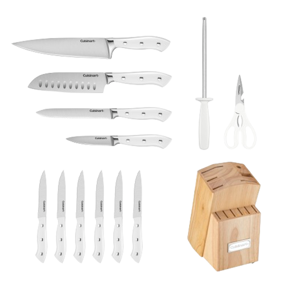 13pc White Triple Rivet Knife Block Set - Image 3