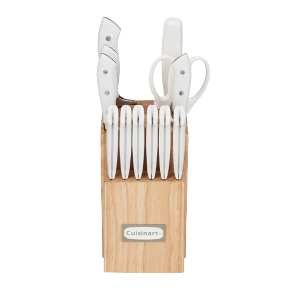 13pc White Triple Rivet Knife Block Set - Image 2