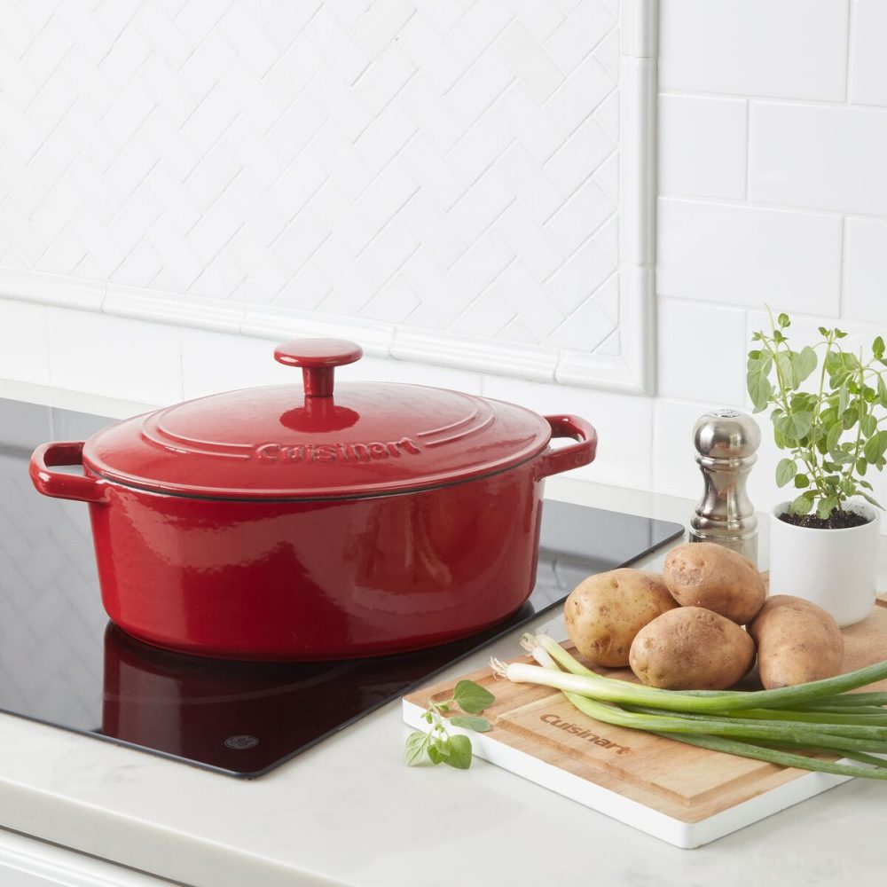 Chef’s Classic Enameled Cast Iron Cookware 5.5 Quart Oval Covered Casserole - Image 2