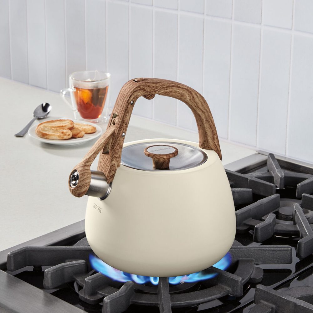 2 Qt. Cream Stainless Steel Tea Kettle - Image 3